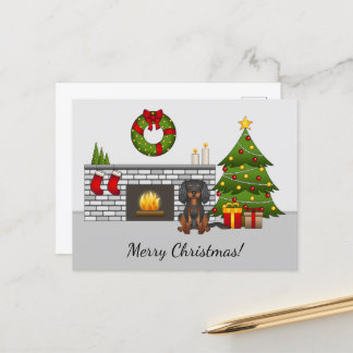 Black And Tan Cavalier Dog In A Christmas Room Postcard