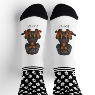 Black And Tan Cavalier Dog With Name And Paws Socks