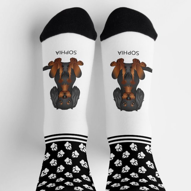 Black And Tan Cavalier Dog With Name And Paws Socks (Top)