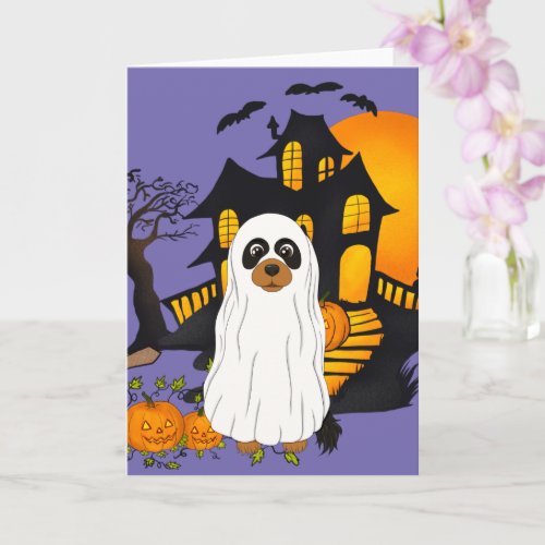 Black and Tan Cavalier Ghost Halloween  Card