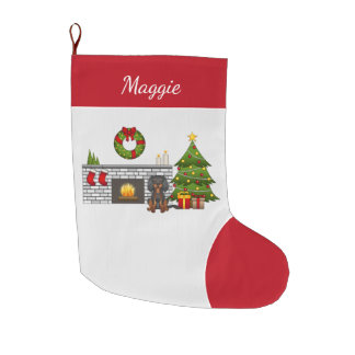 Black And Tan Cavalier In A Christmas Room &amp; Name Large Christmas Stocking
