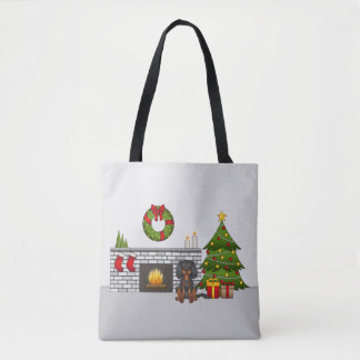 Black And Tan Cavalier In A Festive Christmas Room Tote Bag