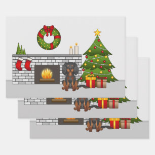 Black And Tan Cavalier In A Festive Christmas Room Wrapping Paper Sheets