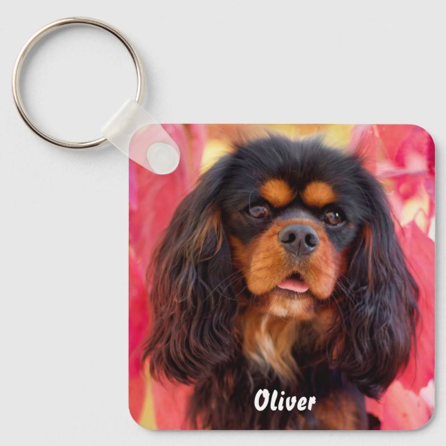 Black and Tan Cavalier King Charles Spaniel Dog Keychain (Front)