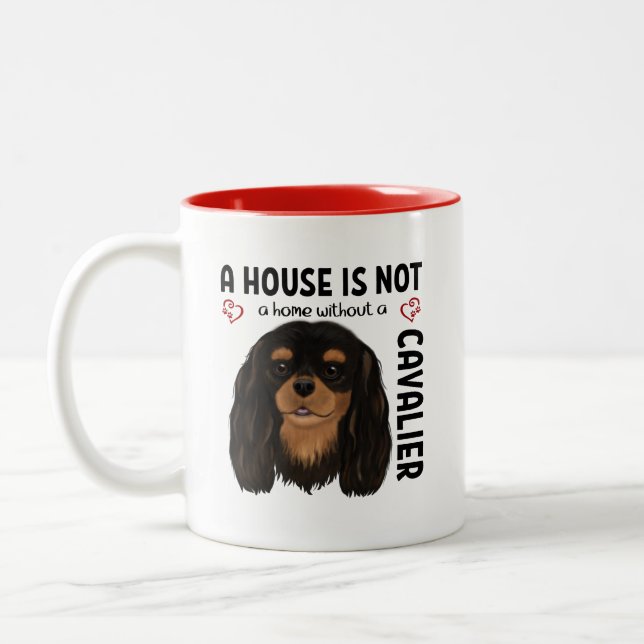 Black and Tan Cavalier King Charles Spaniel  Two-Tone Coffee Mug (Left)