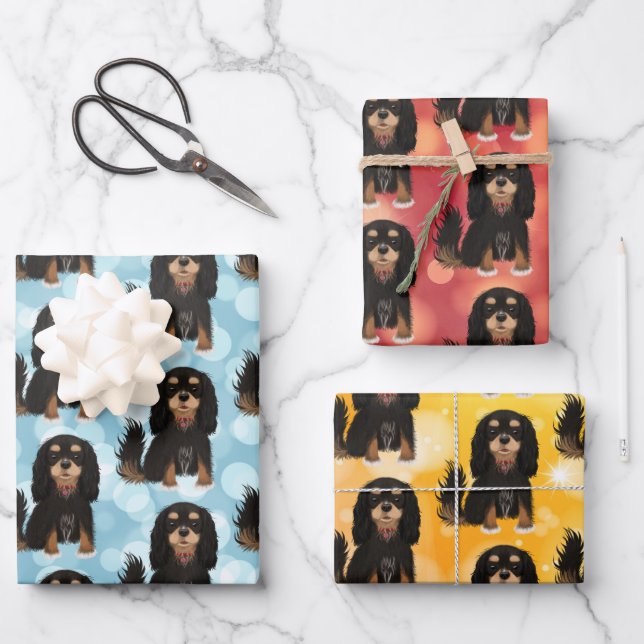 Black and Tan Cavalier King Charles Spaniel   Wrapping Paper Sheets (Front)