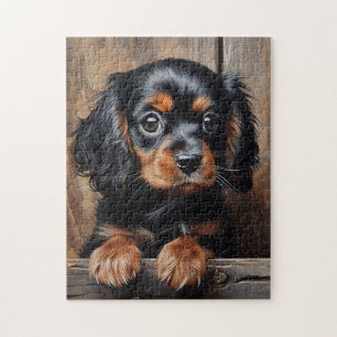Black and tan Cavalier puppy Jigsaw Puzzle