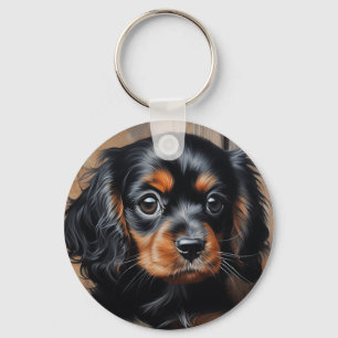 Black and tan Cavalier puppy Keychain