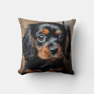 Black and tan Cavalier puppy Throw Pillow