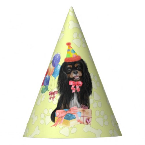 Black and Tan Cavalier Spaniel Birthday  Party Hat