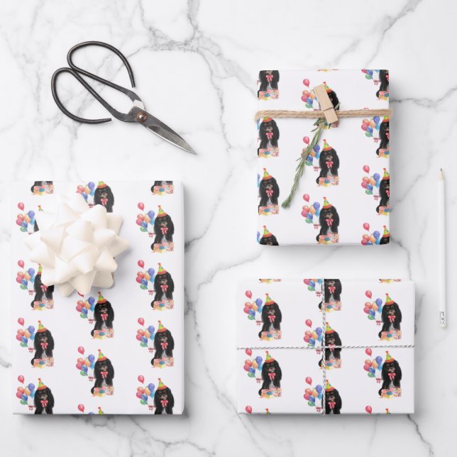 Black and Tan  Cavalier Spaniel Birthday   Wrapping Paper Sheets (Front)