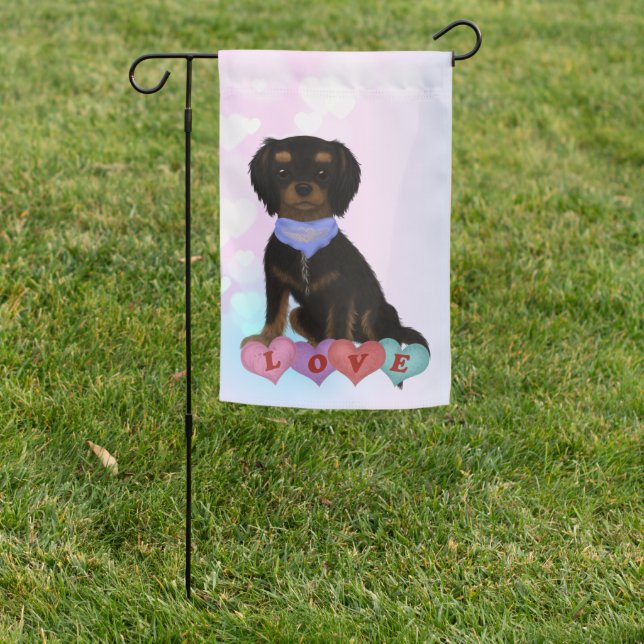 Black and Tan Cavalier Spaniel Valentine Garden Flag (In SItu)