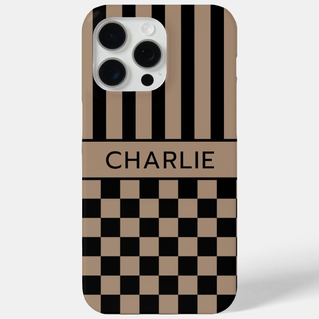 Black and Tan Checkered Striped Personalized Case (Back)