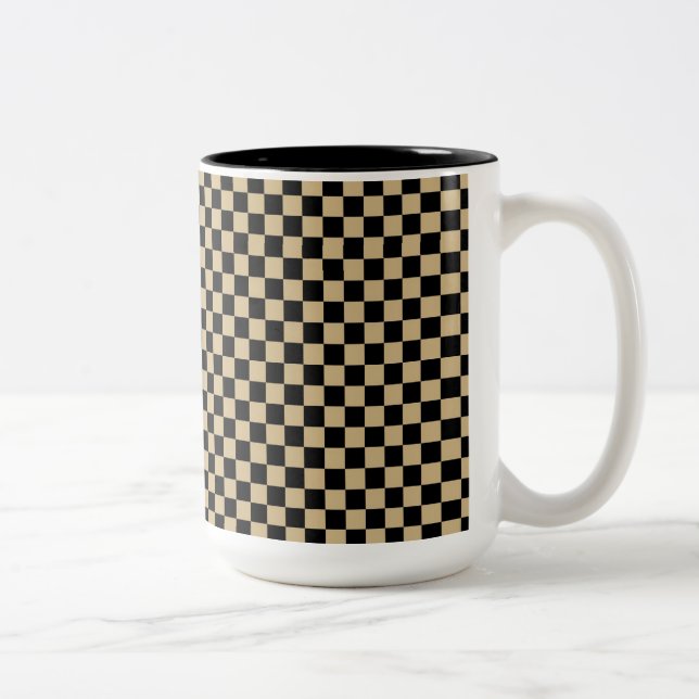 Black and Tan Checkered Two-Tone Coffee Mug (Right)