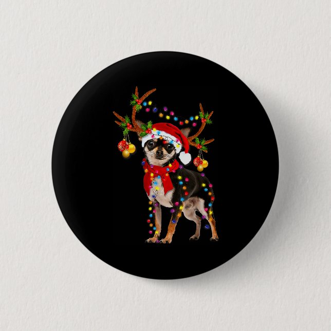 Black And Tan Chihuahua Gorgeous Reindeer Christma Button (Front)