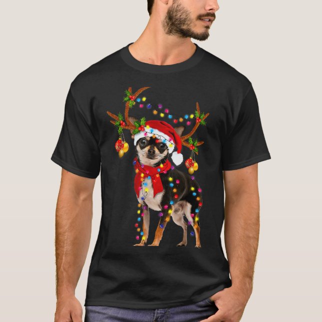 Black And Tan Chihuahua Gorgeous Reindeer Christma T-Shirt (Front)