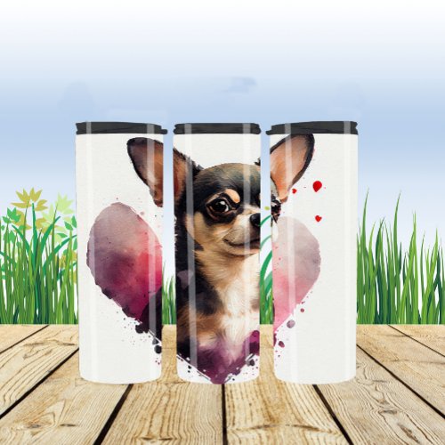 Black and Tan Chihuahua Love Hearts Thermal Tumbler