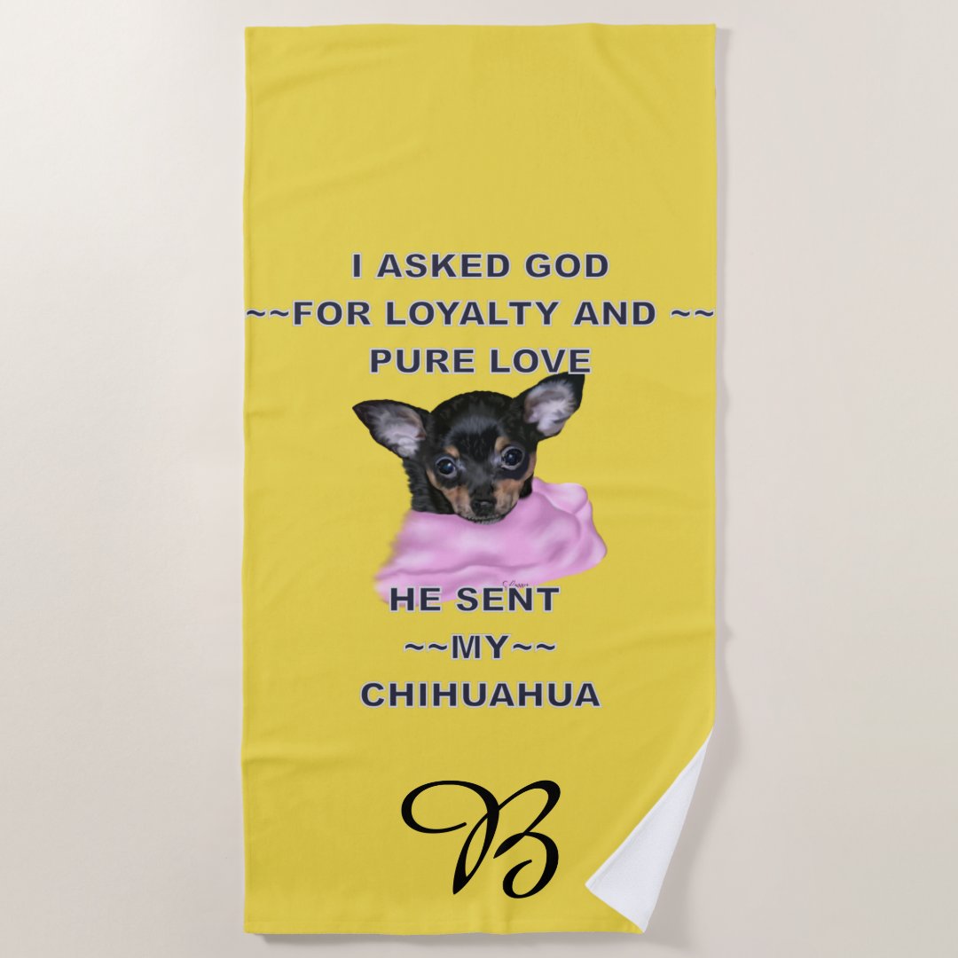 Black and Tan Chihuahua Puppy Monogrammed Beach Towel Zazzle