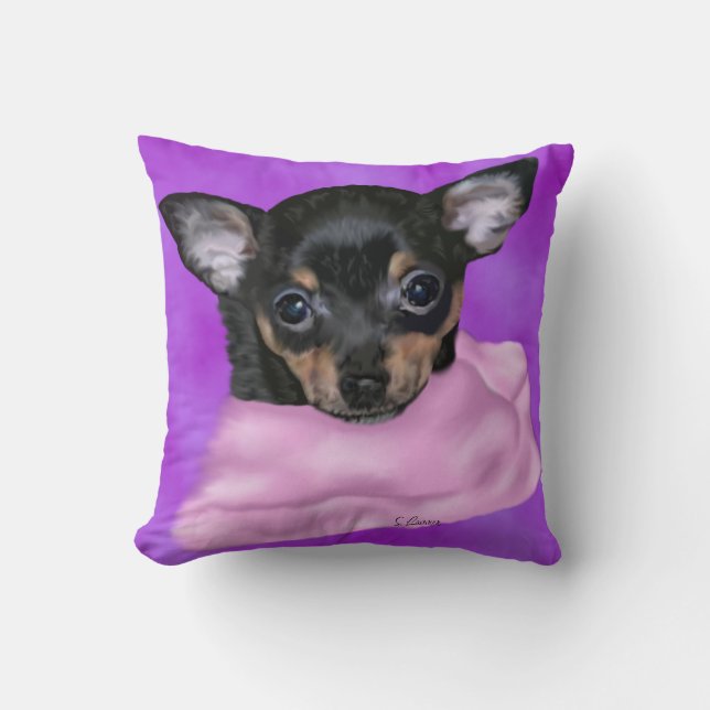 Black and Tan Chihuahua Puppy Throw Pillow (Front)