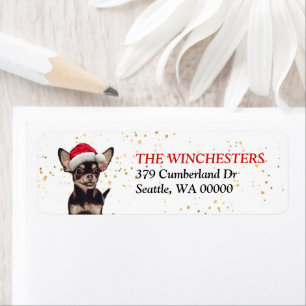 Black and Tan Chihuahua Santa Hat Address Label