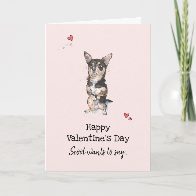 Black and Tan Chihuahua Valentine’s day Greetings Card (Front)