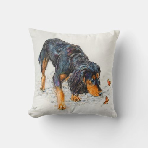 Black and tan Cocker Spaniel with Butterflies Throw Pillow