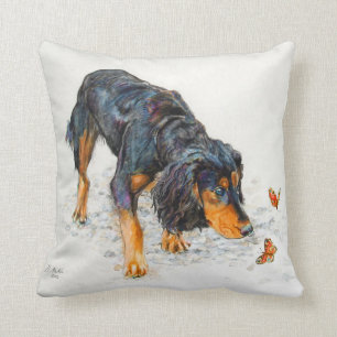 Black and tan Cocker Spaniel with Butterflies Throw Pillow