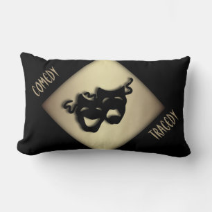 Black and Tan Comedy and Tragedy Theater Masks Lumbar Pillow