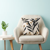 Black and Tan Contemporary Leaves Throw Pillow (Chair)