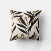Black and Tan Contemporary Leaves Throw Pillow (Back)