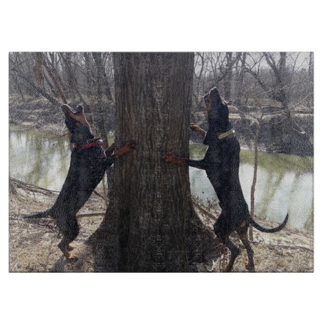 Black and Tan Coon Hounds Treeing Cutting Board (Front)