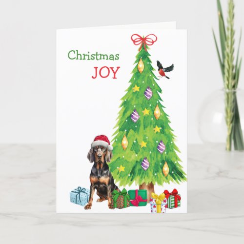 Black and Tan Coonhound and Christmas Tree Holiday Card