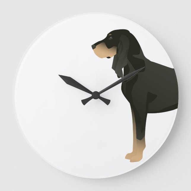 Black and Tan Coonhound Basic Breed Customizable Large Clock (Front)