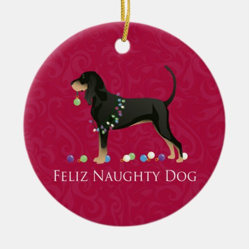 Black and Tan Coonhound Christmas Ceramic Ornament