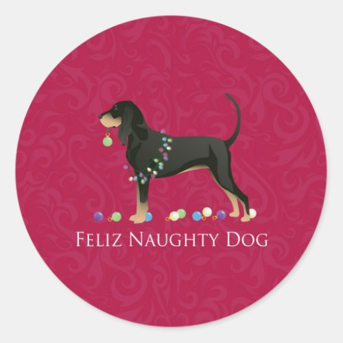 Black and Tan Coonhound Christmas Classic Round Sticker