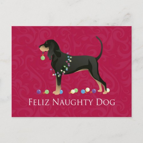 Black and Tan Coonhound Christmas Holiday Postcard