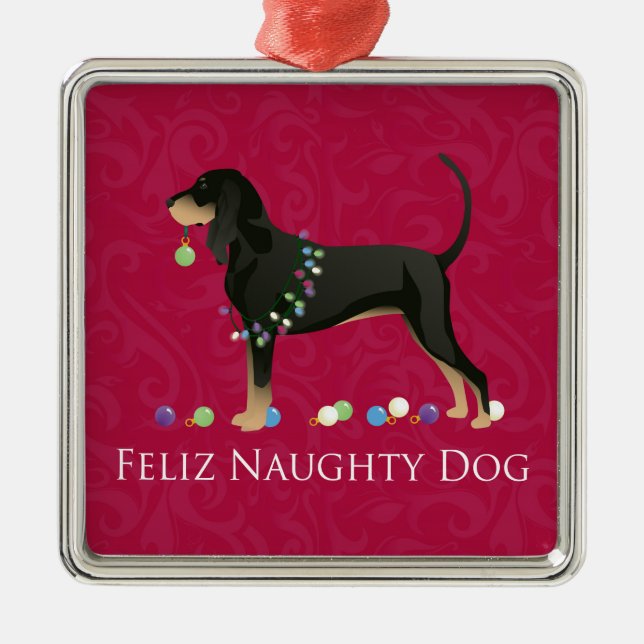 Black and Tan Coonhound Christmas Metal Ornament (Front)