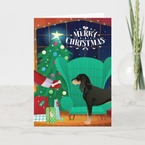 Black and Tan Coonhound Christmas Santas Gift Holiday Card