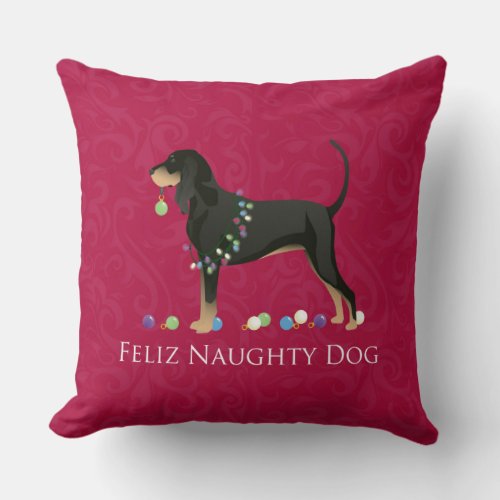 Black and Tan Coonhound Christmas Throw Pillow