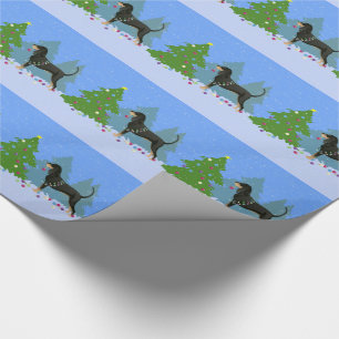 Black and Tan Coonhound Decorating Christmas Tree Wrapping Paper