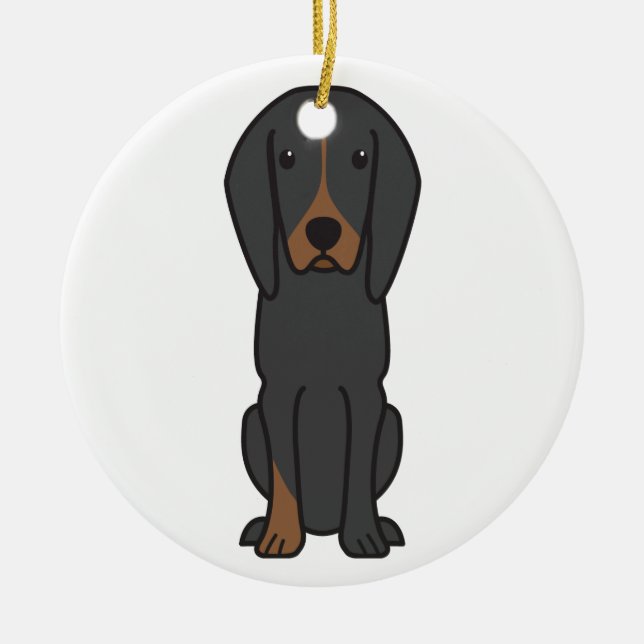 Black and Tan Coonhound Dog Cartoon Ceramic Ornament (Front)