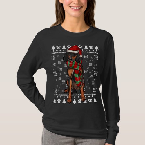 Black and Tan Coonhound Dog Santa Hat Xmas Ugly Ch T_Shirt