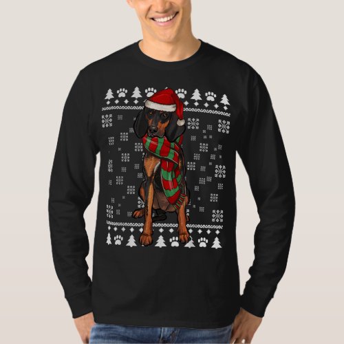 Black and Tan Coonhound Dog Santa Hat Xmas Ugly Ch T_Shirt