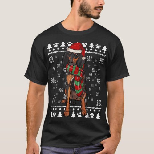 Black and Tan Coonhound Dog Santa Hat Xmas Ugly Ch T_Shirt