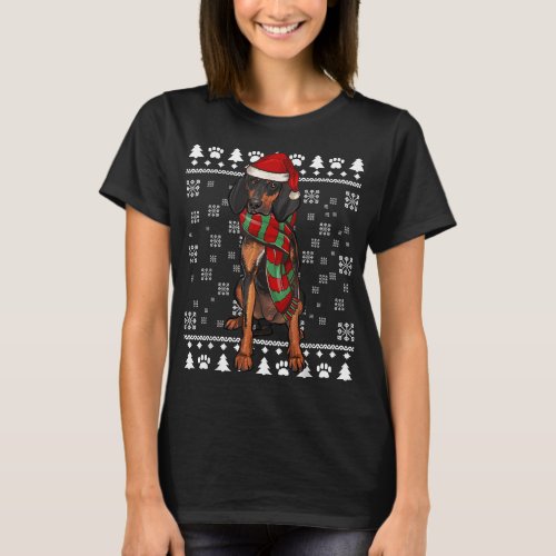 Black and Tan Coonhound Dog Santa Hat Xmas Ugly Ch T_Shirt