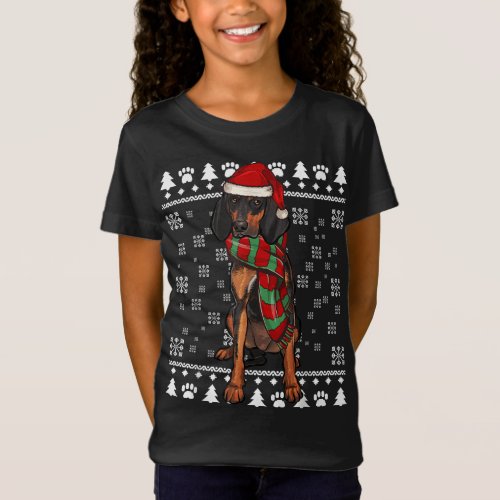 Black and Tan Coonhound Dog Santa Hat Xmas Ugly Ch T_Shirt