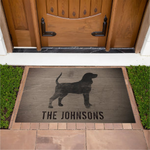 Black and Tan Coonhound Dog Silhouette Custom Doormat