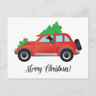 Black and Tan Coonhound Driving Christmas Car Holiday Postcard