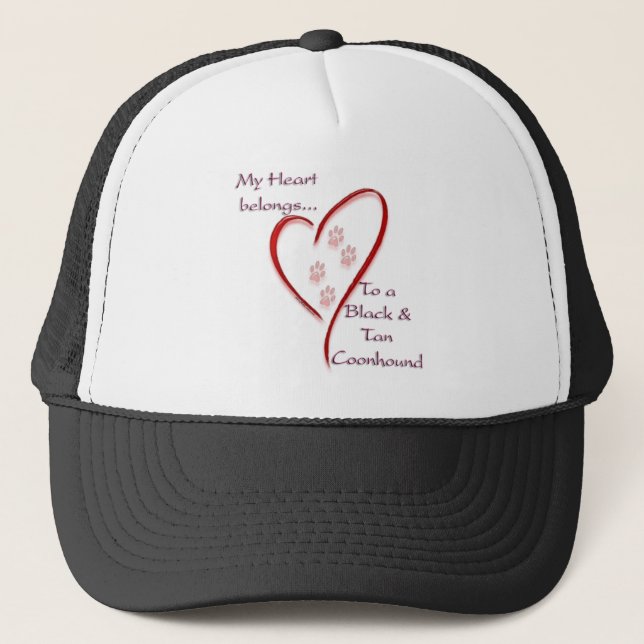 Black and Tan Coonhound Heart Belongs Trucker Hat (Front)