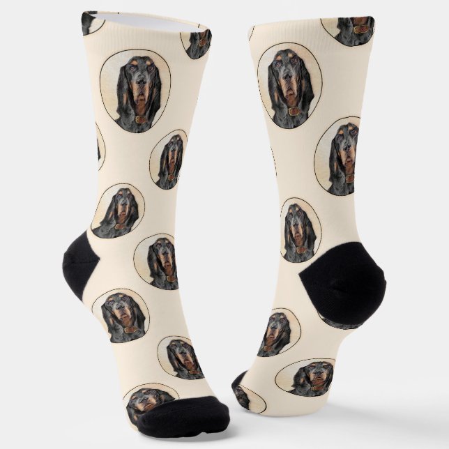 Black and Tan Coonhound Painting Original Dog Art Socks (Angled)
